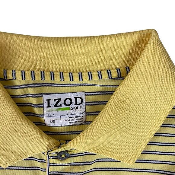 Izod Polo Shirt Mens Large Yellow Stripe Golf Preppy Work Office Casual Athletic - Picture 10 of 14